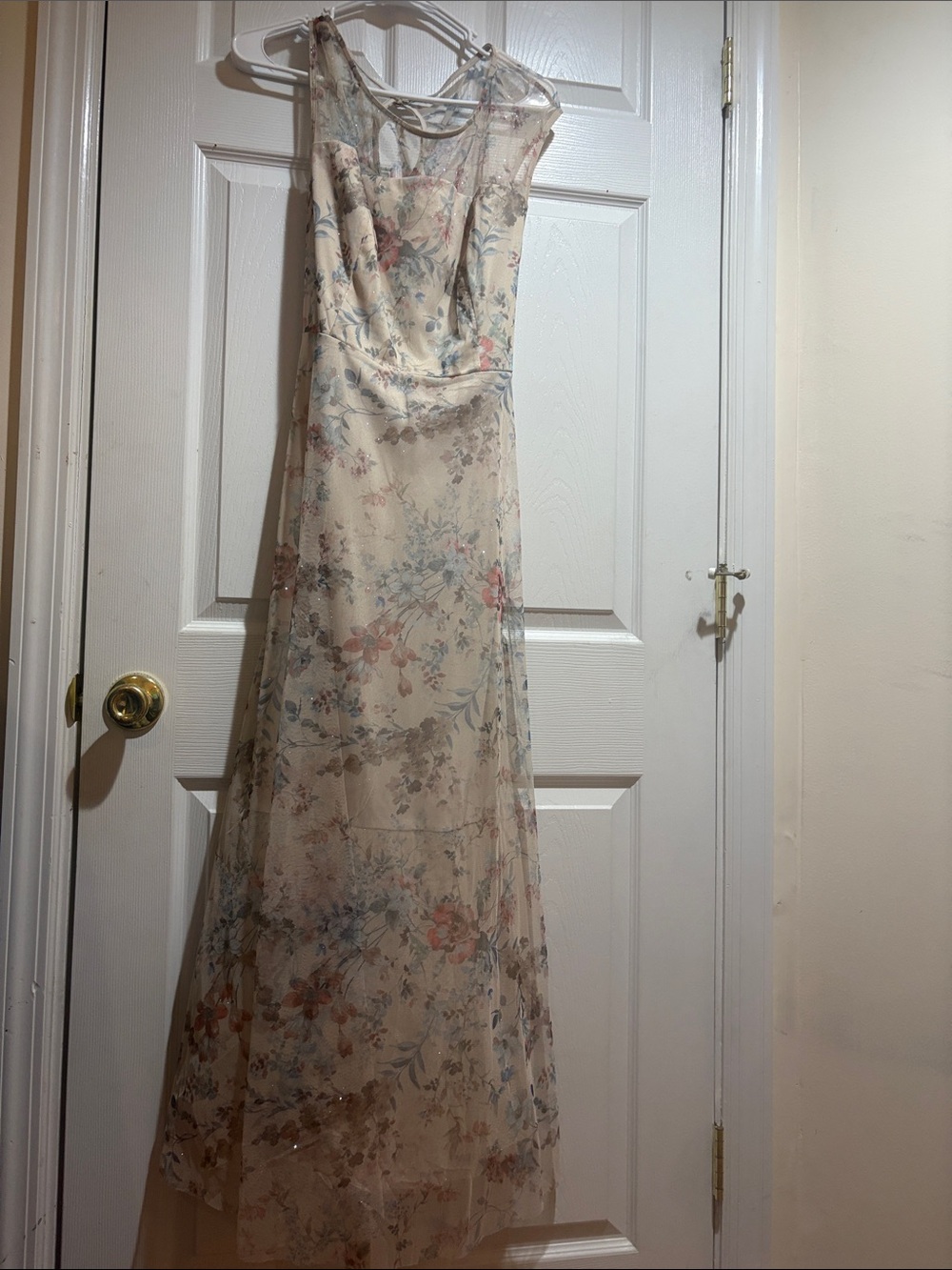 Floral Sheer Overlay Maxi Dress in Cream